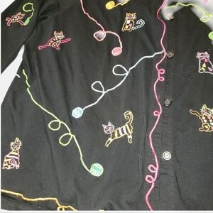 Michael Simon Lite Sz 3X Vintage Embroidered Cats Playing with Yarn